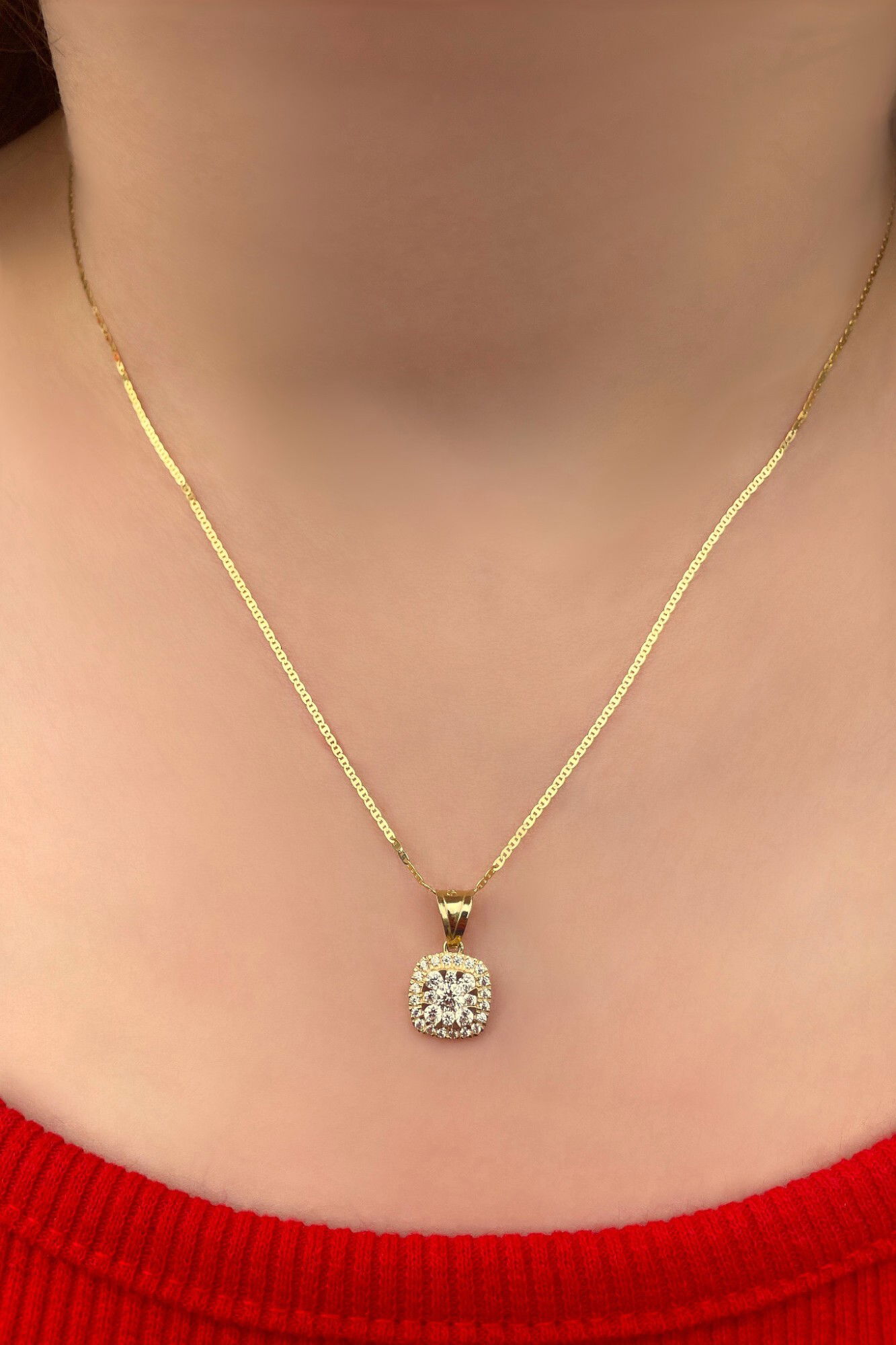 Baget Parlak Altın Zincir Kolye 14KLY7808 - 2