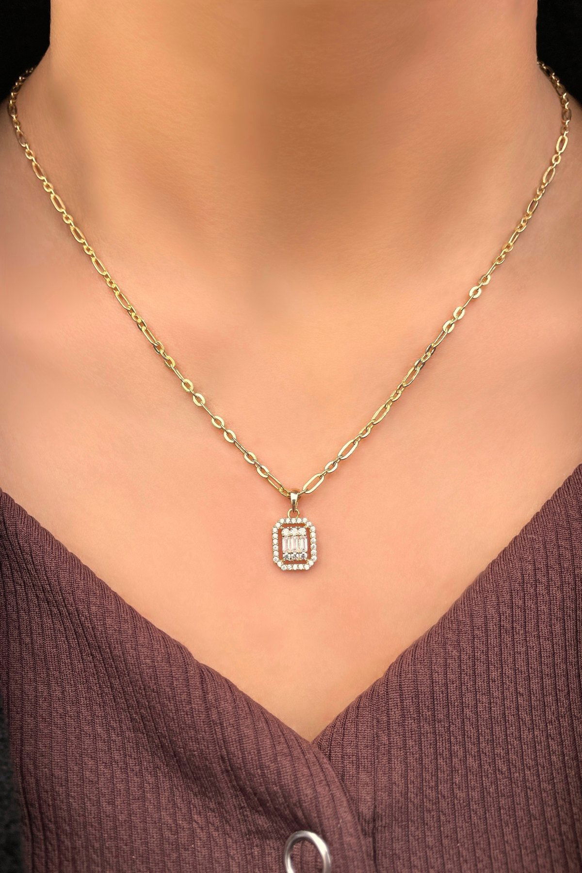 Baget Taşlı Altın Kolye 8KLY8876 - 2