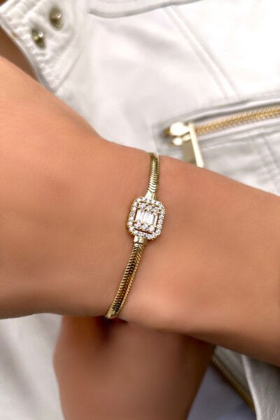Baget Taşlı Balıksırtı Altın Bileklik 14KNY4276 - Altınaşkı