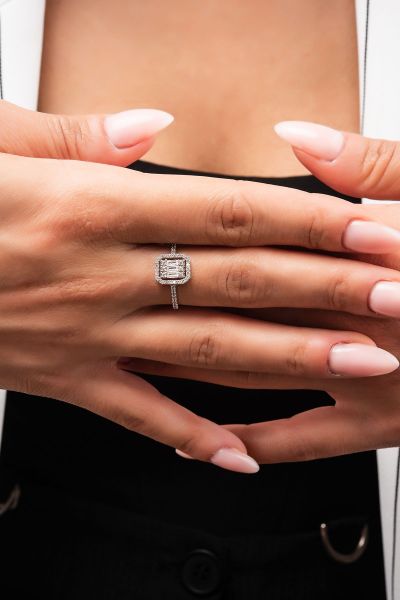 Baget Taşlı Beyaz Altın Yüzük 14YZ2587 - Altınaşkı