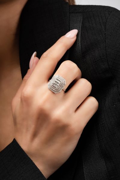 Baget Taşlı Beyaz Altın Yüzük 14YZ3688 - Altınaşkı