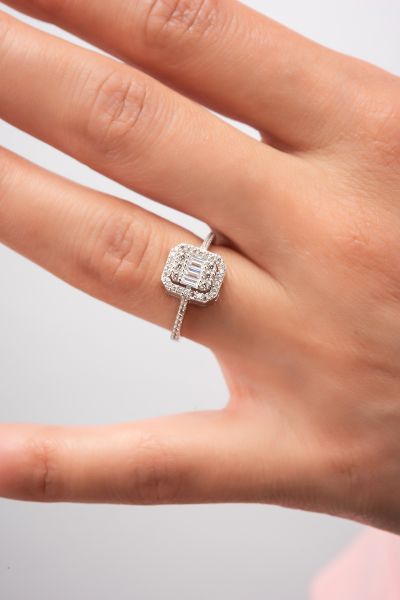 Baget Taşlı Beyaz Altın Yüzük 14YZ4150 - Altınaşkı