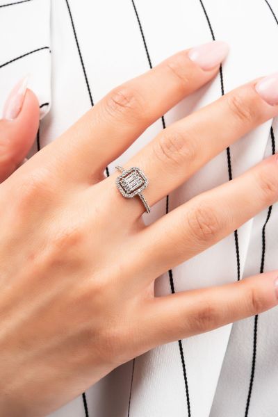 Baget Taşlı Beyaz Altın Yüzük 8YZK357 - Altınaşkı