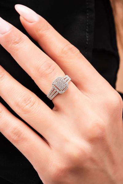 Baget Taşlı Beyaz Altın Yüzük 8YZK402 - Altınaşkı