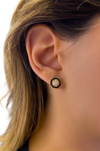 Baget Taşlı Mineli Altın Küpe 14KP5364 - Altınaşkı