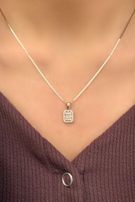 Baget Taşlı Parlak Zincirli Altın Kolye 14KL9585 - 2