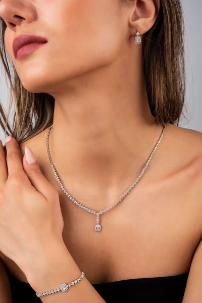 Baget Taşlı Suyolu Beyaz Altın Set 14SET126 - Altınaşkı