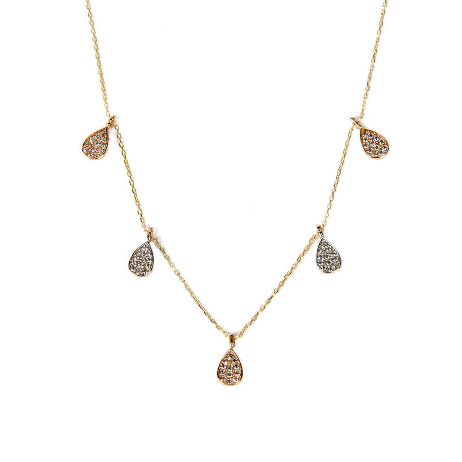 Beşli Damla Altın Kolye 14KLY154 - 1