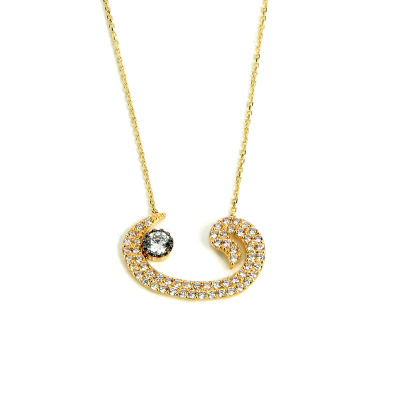 Beyaz Taşlı Vav Altın Kolye 14KLY117 - Altınaşkı