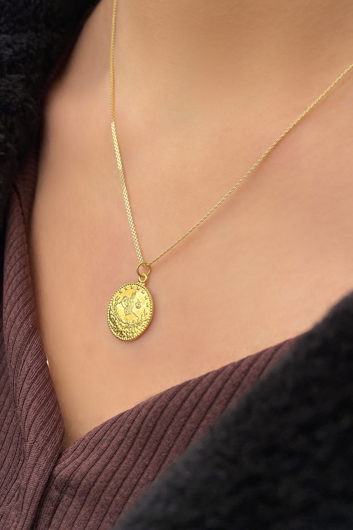 Bismark Zincirli Tuğra Altın Kolye 14KLY4056 - 2