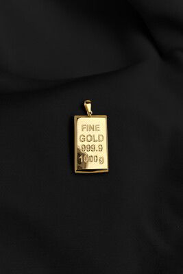 Büyük Külçe Altın Kolye Ucu 14KLY3546 - 1