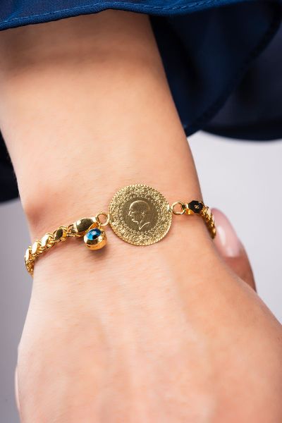 Çeyrek Altınlı Pullu Zincirli Altın Bileklık 14KNY4094 - Altınaşkı