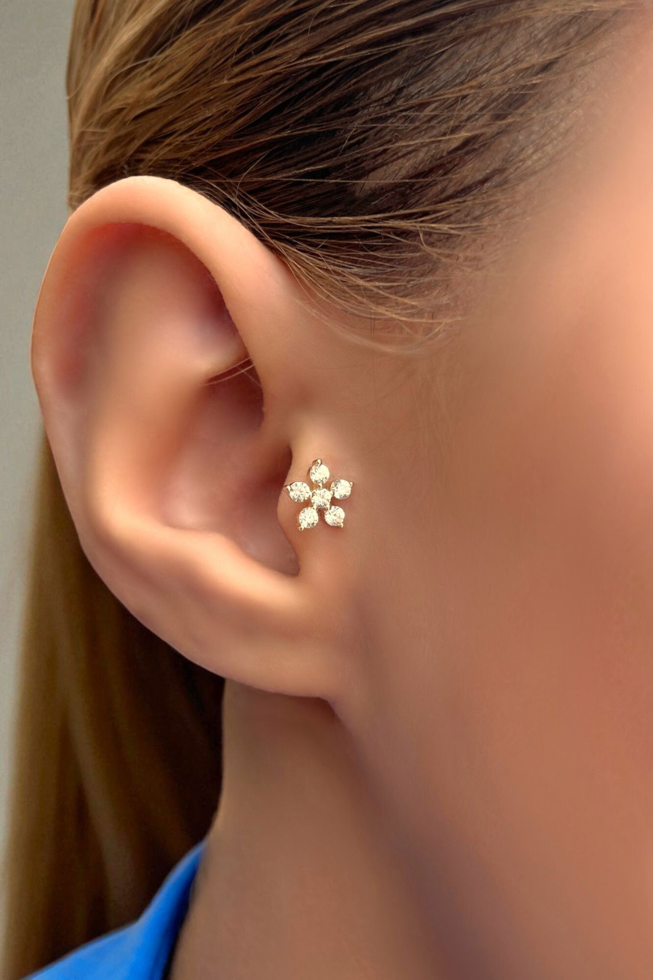 Çiçek Altın Tragus Küpe 14KP8576 - 1