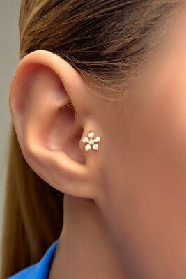 Çiçek Altın Tragus Küpe 14KP8576 - 1