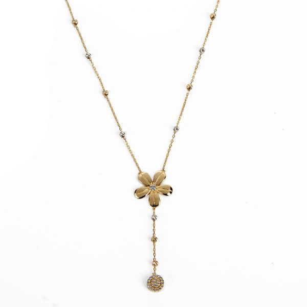 Çiçekli Taşlı Altın Kolye 14KLY1633 - Altınaşkı