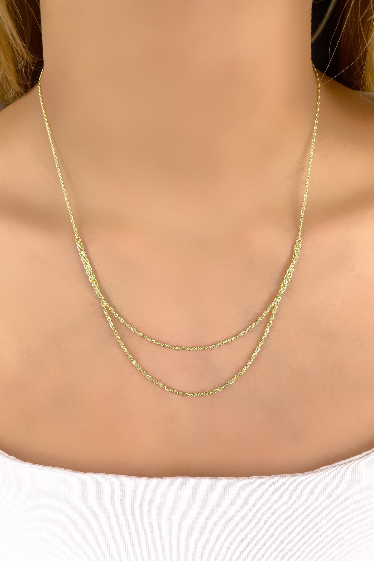 Çift Halat Altın Kolye 14KLY1154 - 2