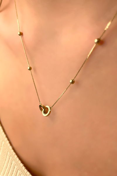 Çift Halka Altın Kolye 14KLY936 - Altınaşkı