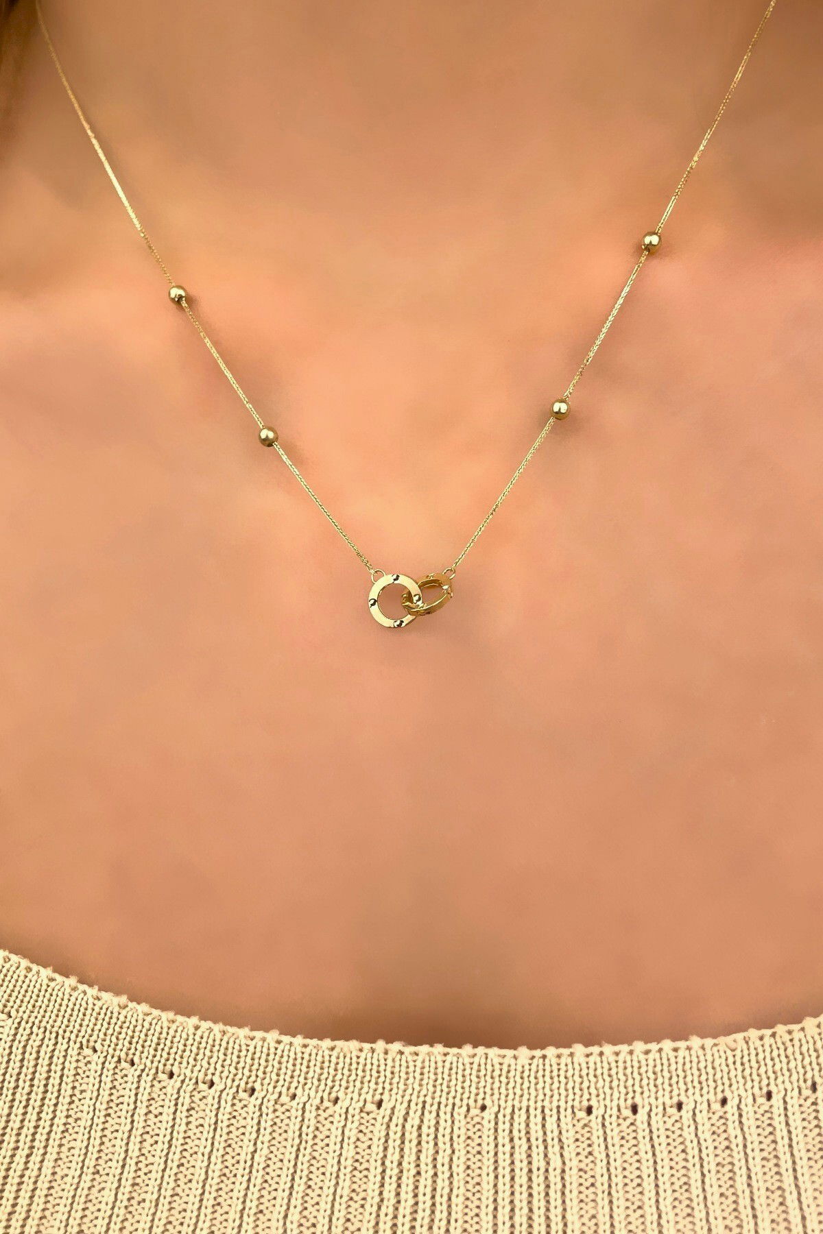 Çift Halka Altın Kolye 14KLY936 - 2