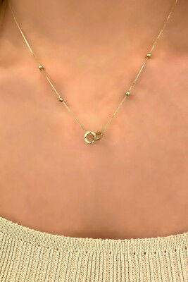 Çift Halka Altın Kolye 14KLY936 - 2