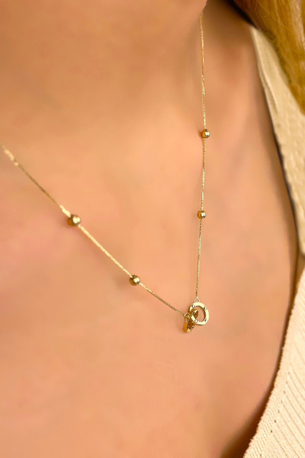 Çift Halka Altın Kolye 14KLY936 - 3