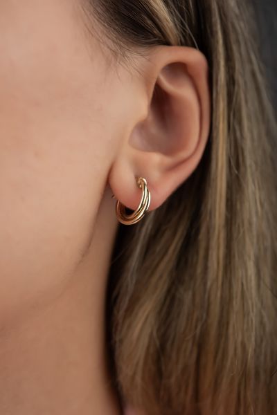 Çift Halka Altın Küpe 14KP4872 - Altınaşkı