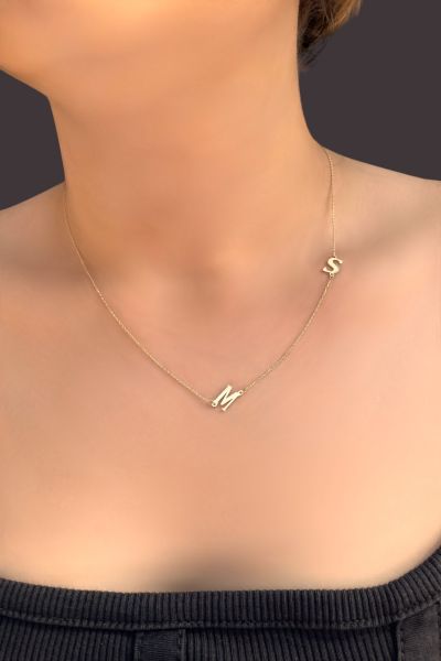 Çift Harfli Altın Kolye 14KLY1159 - Altınaşkı