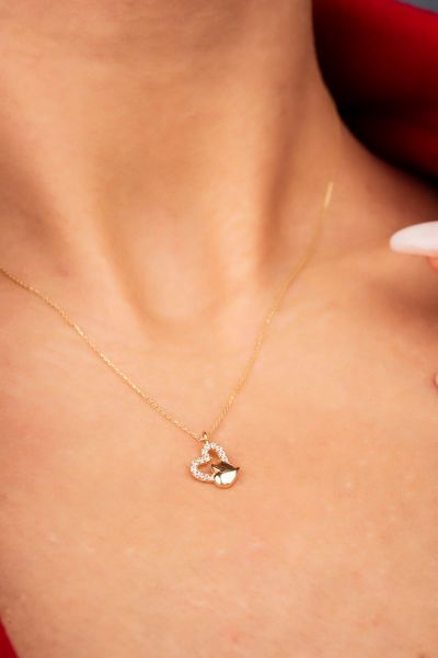 Çift Kalpli Hayalet Altın Kolye 8KLY513 - Altınaşkı