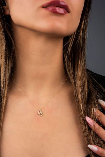 Çift Kalpli Hayalet Altın Kolye 8KLY743 - Altınaşkı