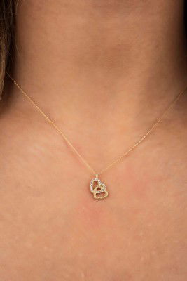 Çift Kalpli Hayalet Altın Kolye 8KLY743 - 2