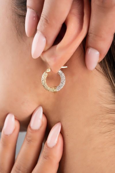 Çift Renki Simli Altın Küpe 14KP1002 - Altınaşkı