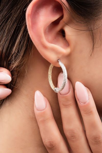 Çift Renkli Simli Altın Küpe 14KP998 - Altınaşkı