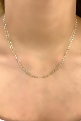 Çift Zincir Aynalı Altın Kolye 14KLY1165 - 2