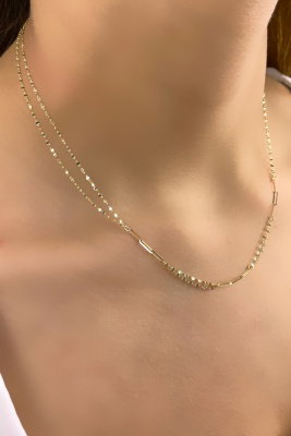 Çift Zincir Aynalı Altın Kolye 14KLY1165 - 3