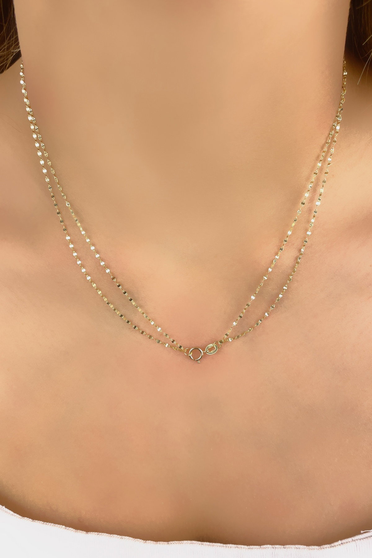 Çift Zincir Aynalı Altın Kolye 14KLY1165 - 4