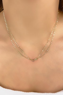 Çift Zincir Aynalı Altın Kolye 14KLY1165 - 4