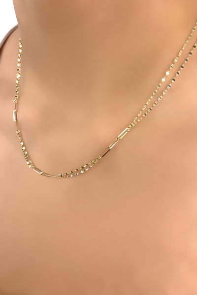 Çift Zincir Aynalı Altın Kolye 14KLY1165 - Altınaşkı