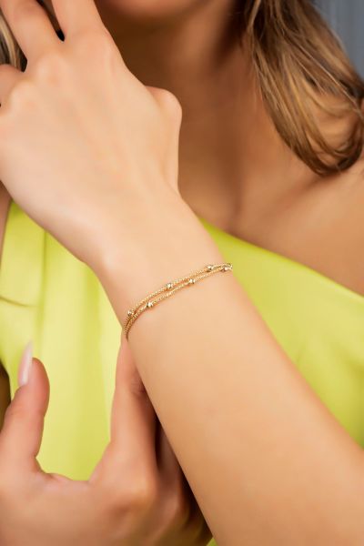 Çift Zincirli Dorikalı Altın Bileklik 8KNY1213 - Altınaşkı