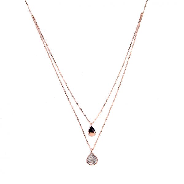 Çift Zincirli Taşlı Altın Kolye 14KLY1281 - Altınaşkı