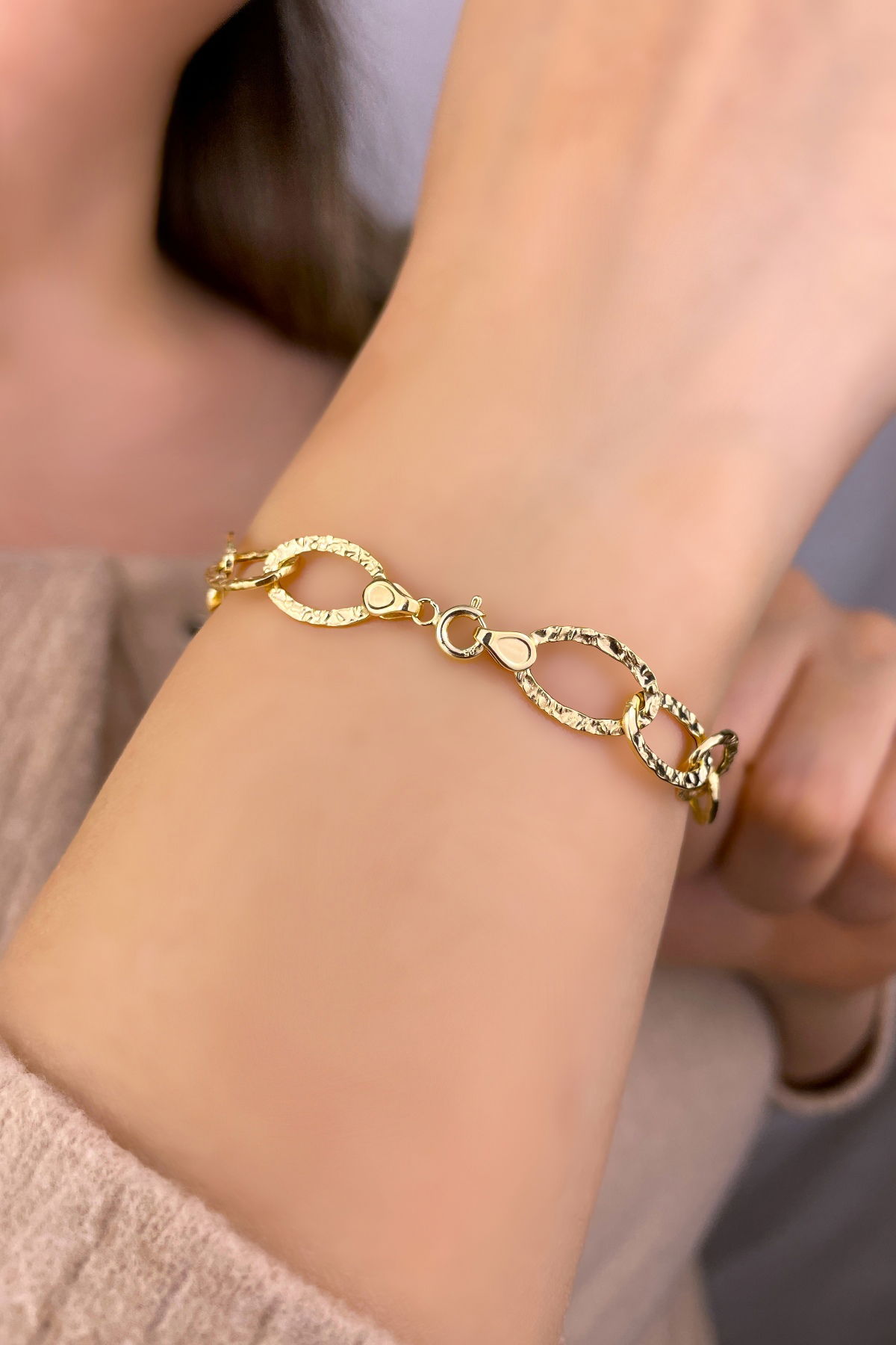 Desenli Halka Altın Bileklik 14KNY1038 - 2