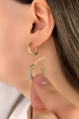 Desenli Halka Altın Küpe 8KP2839 - 3