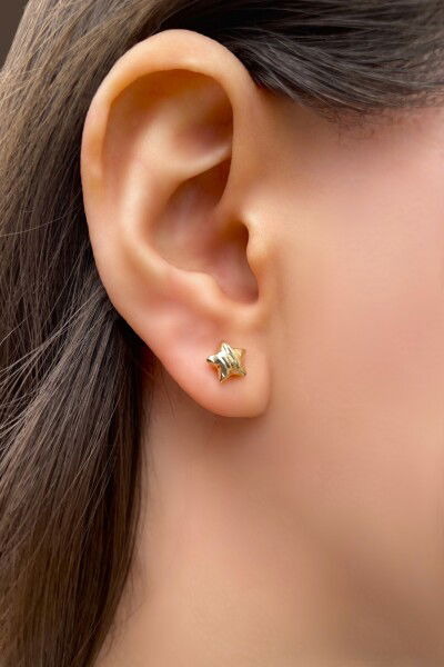 Desenli Yıldız Altın Küpe 14KP420 - Altınaşkı