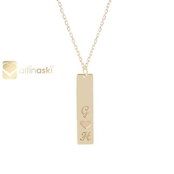 Dikdörtgen Plaka Harfli Altın Kolye FYA161 - Altınaşkı