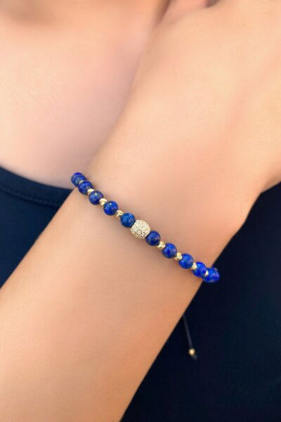 Doğal Lapis Lazuli Taşlı Dorika Altın Bileklik 14KNY7592 - Altınaşkı