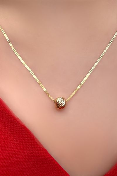 Dorika Toplu Parlak Zincirli Altın Kolye 14KLY235 - Altınaşkı