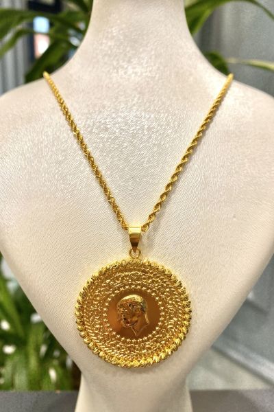 Dorika Toplu Tam Altın Baskılı Kolye 14KLY3161 - Altınaşkı