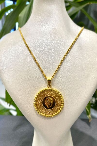 Dorika Toplu Yarım Altın Baskılı Kolye 14KLY3155 - Altınaşkı