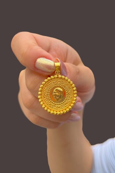 Dorika Toplu Yarım Altın Baskılı Kolye Ucu 14KLY7505 - Altınaşkı