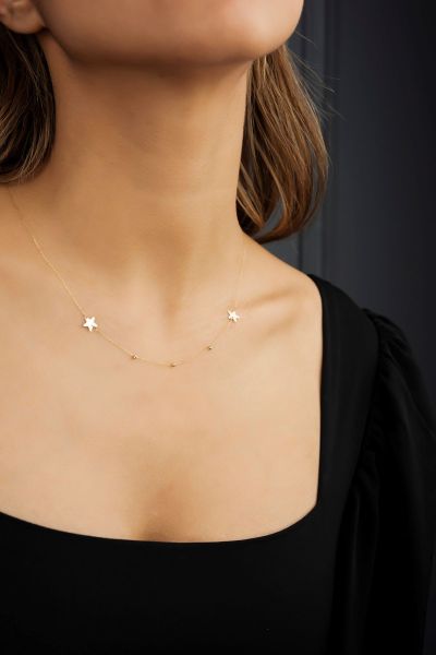 Dorika Toplu Yıldızlı Altın Kolye 14KLY4854 - Altınaşkı