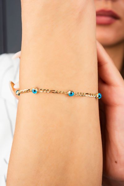 Figaro Zincirli Göz Boncuklu Altın Bileklık 14KNY1644 - Altınaşkı