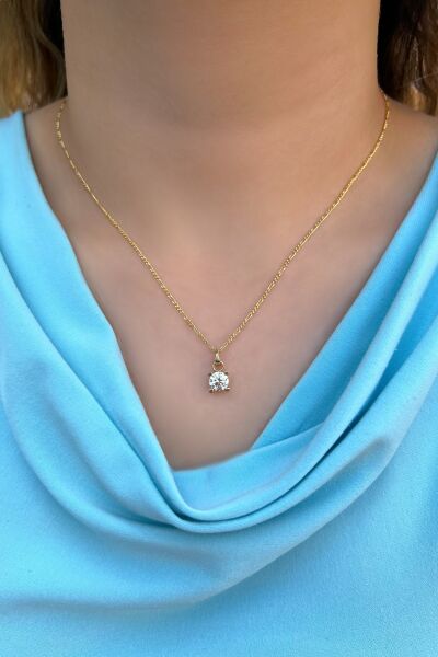 Figaro Zincirli Tektaş Altın Kolye 14KLY8976 - Altınaşkı